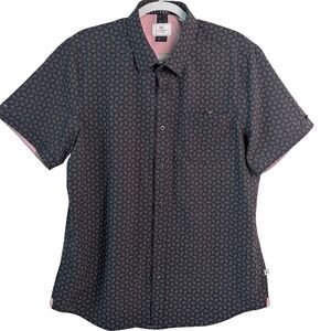 7 Diamonds Button Down Shirt Large Navy Geometric 4-Way Stretch Short Sleeve